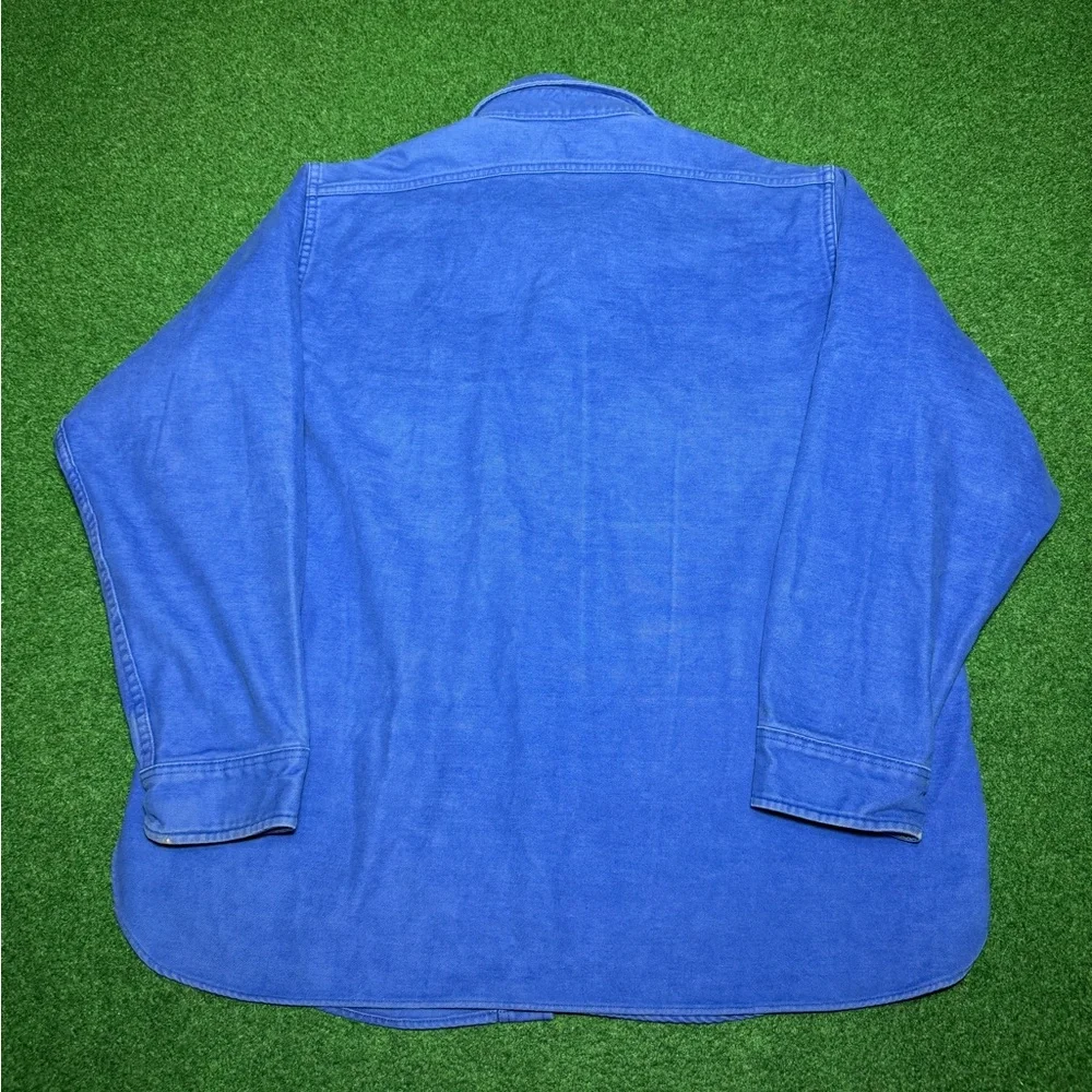 Woolrich Camois Thick Cotton Button Up 80s 90s Vintage Blue Flannel Shirt - Picture 4 of 7